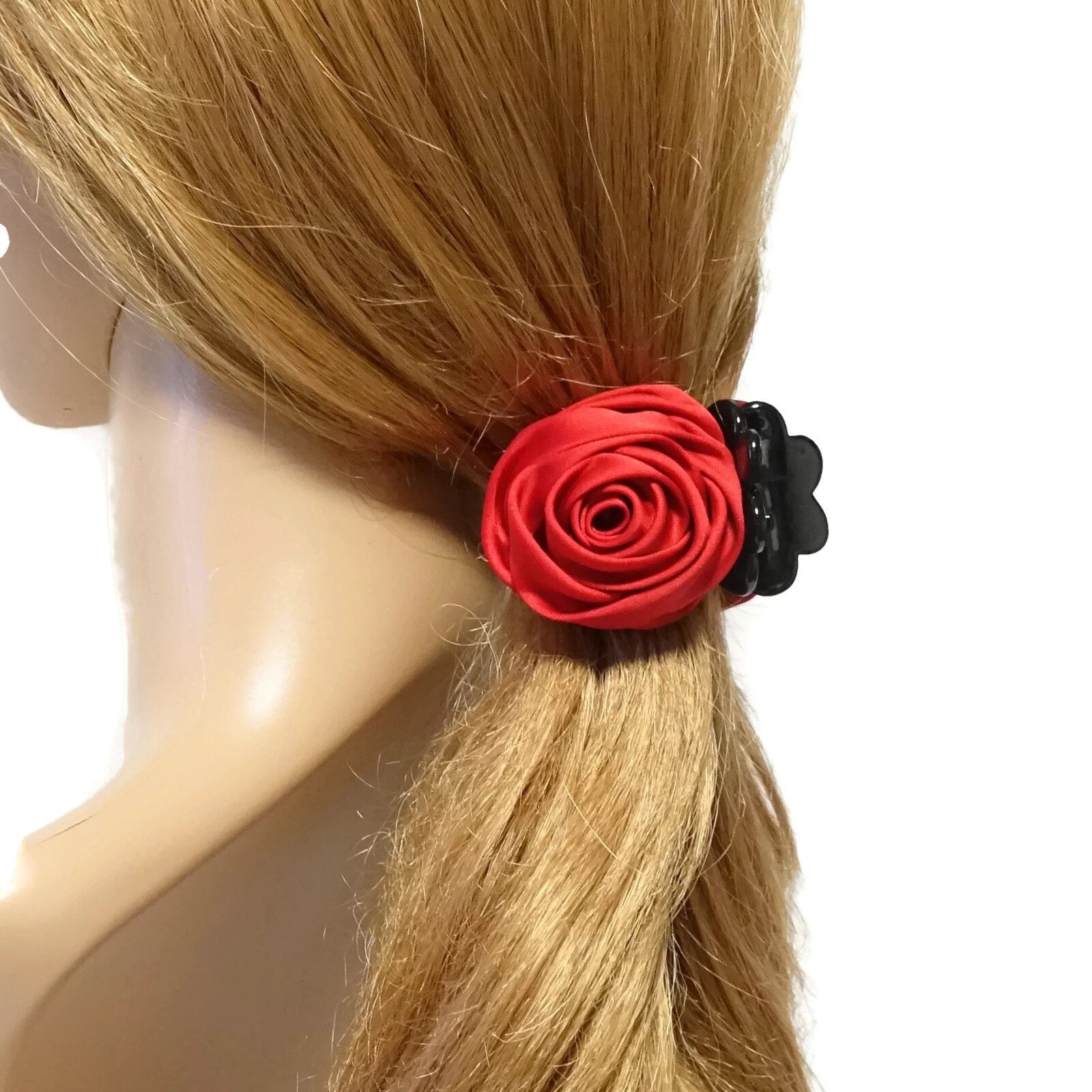 VeryShine Hair Claw Red Satin Mini Rose Hair Clamp Women Flower Hair Accessory ponytail Claw Clip