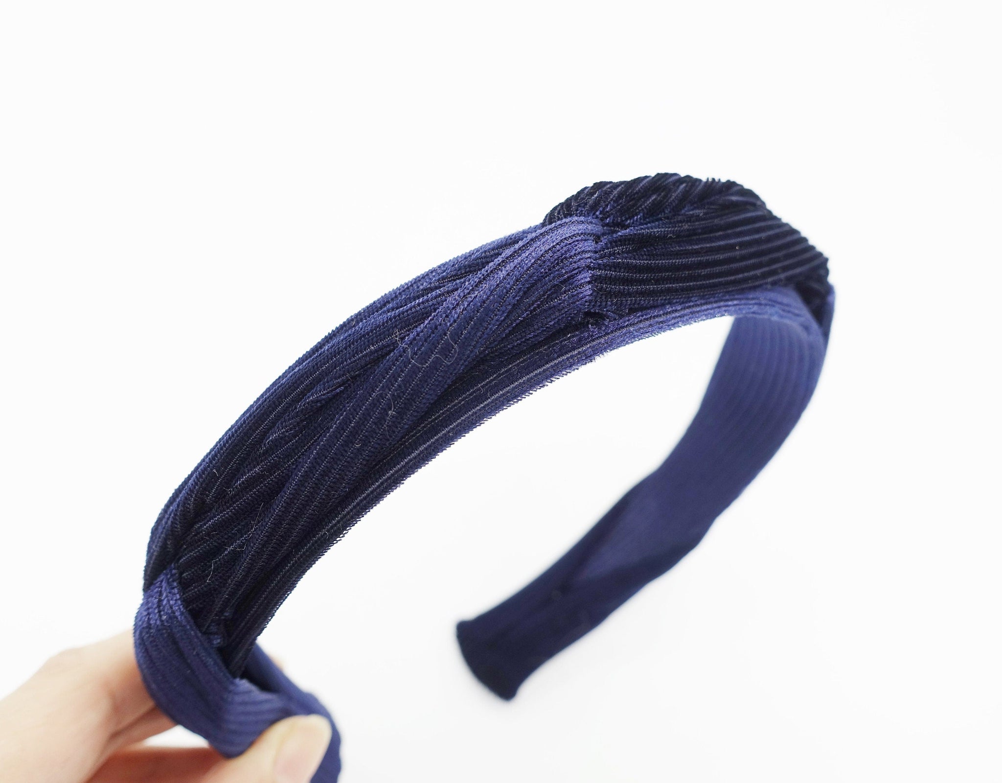 VeryShine Headband Navy velvet corduroy headband hand sewn cross pattern grosgrain hairband women hair accessory