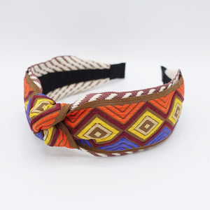 VeryShine Headband Orange diamond embroidery headband top knot diagonal pattern hairband for women