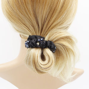 "Handmade" scrunchies/hair holder Acrylic Rhinestone Flower  Dazzling Ornament  Satin Ponytail Holder Scrunchies