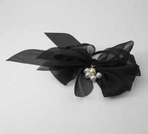 "Handmade" scrunchies/hair holder Black Handmade Chiffon Multi Wing Bow Pearl Ornamented Elastic Ponytail Holder