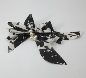 "Handmade" scrunchies/hair holder White and Black Handmade Chiffon Multi Wing Bow Pearl Ornamented Elastic Ponytail Holder