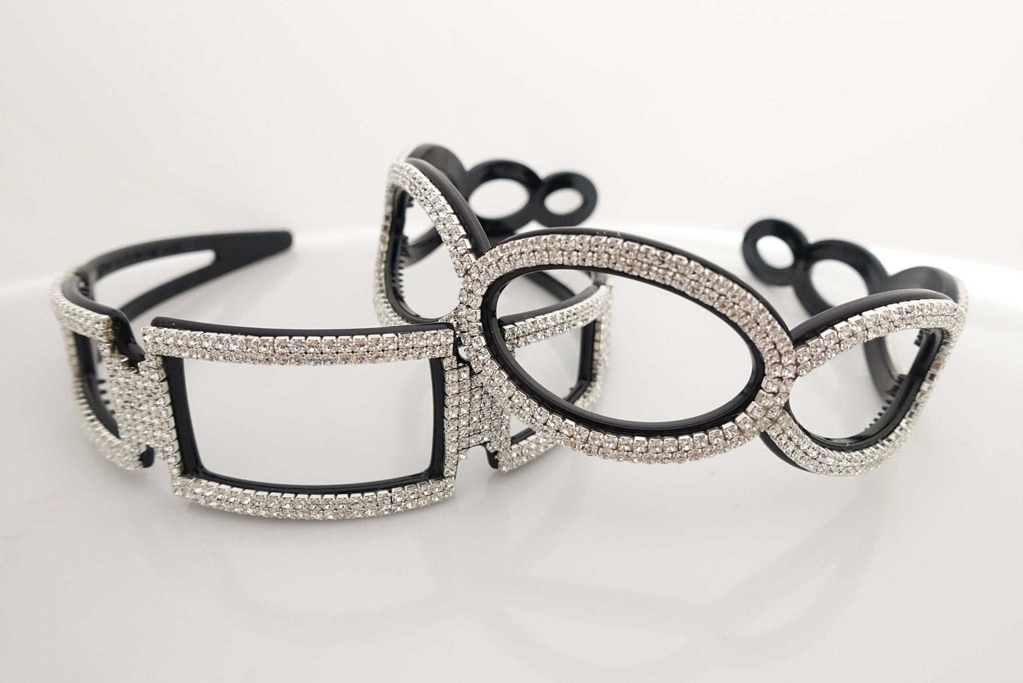 rhinestone decorated headband geometric frame jeweled hairband hair accessory for women - veryshine.com