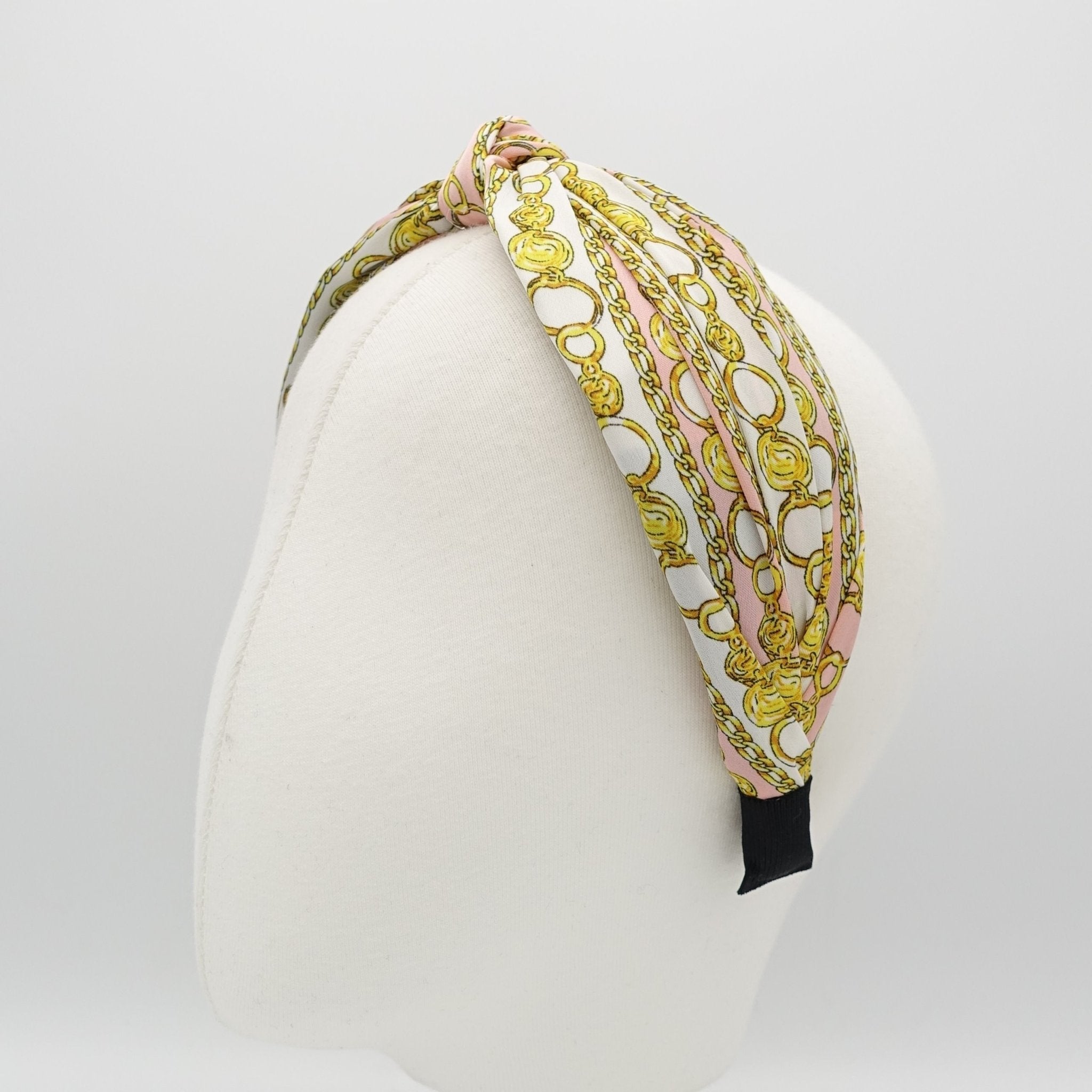 satin golden chain print knot headband stylish womens knotted hairband - veryshine.com