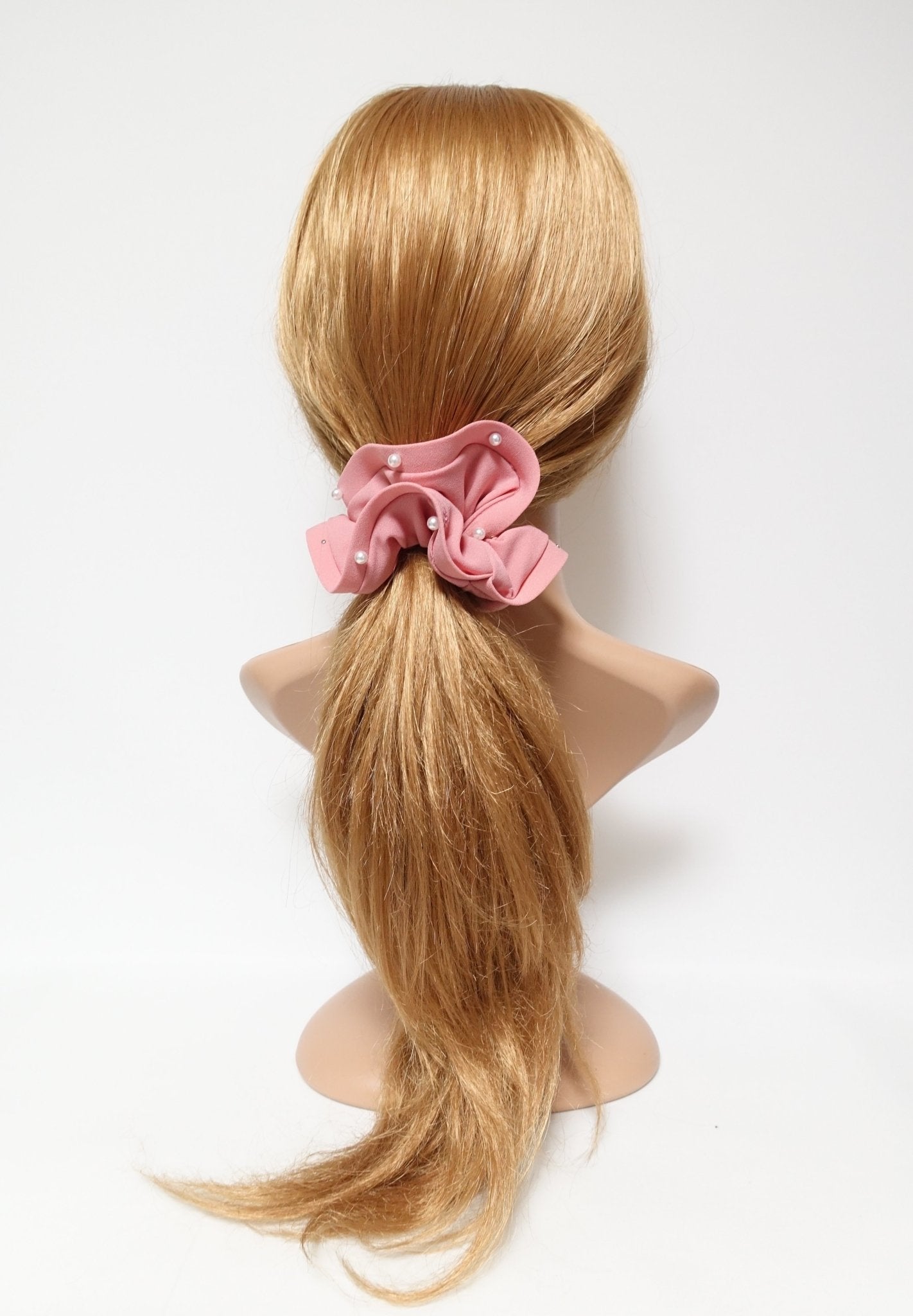 trim pearl stud decorated chiffon scrunchy solid hair elastic scrunchies - veryshine.com