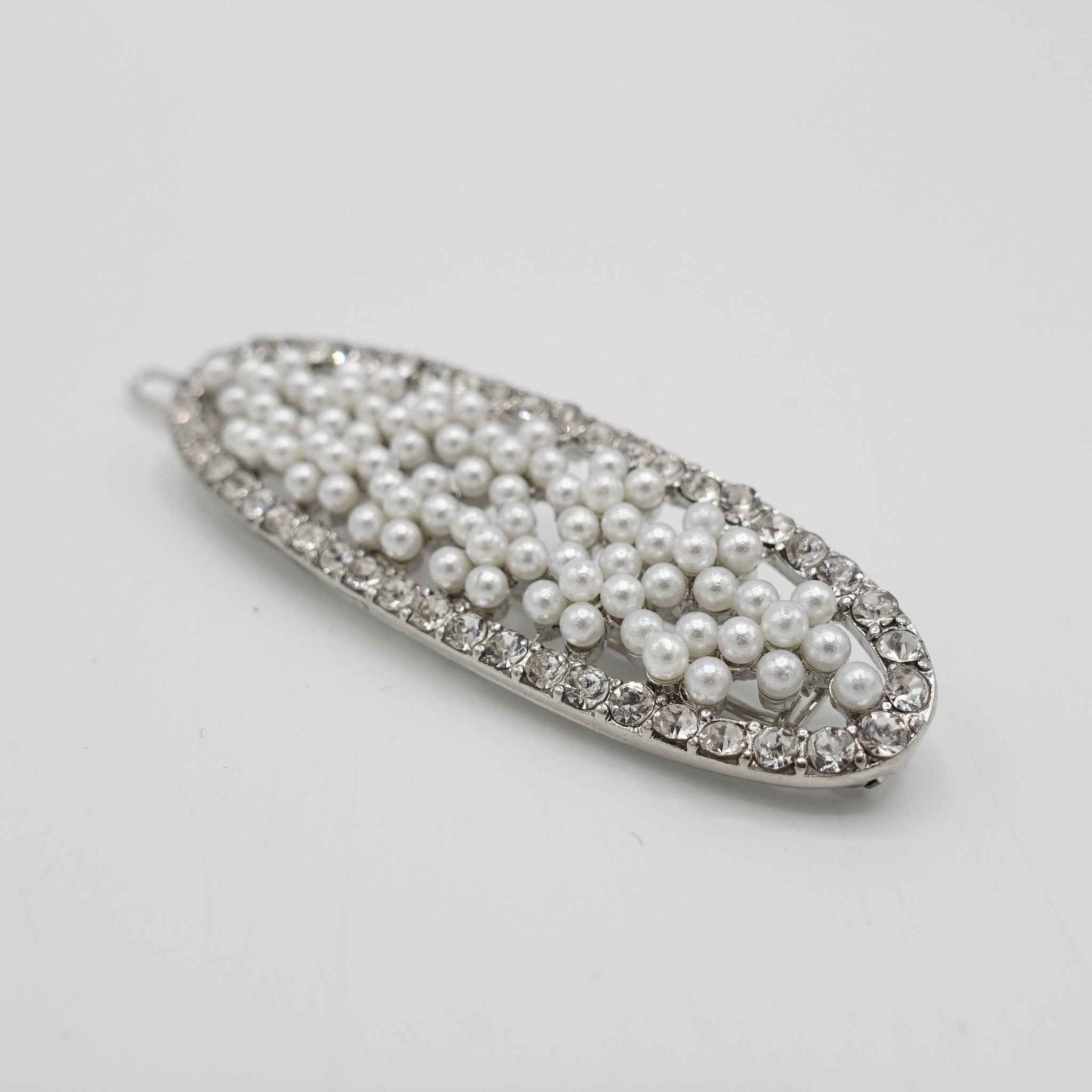 VeryShine Accessories Silver oval pearl hair clip