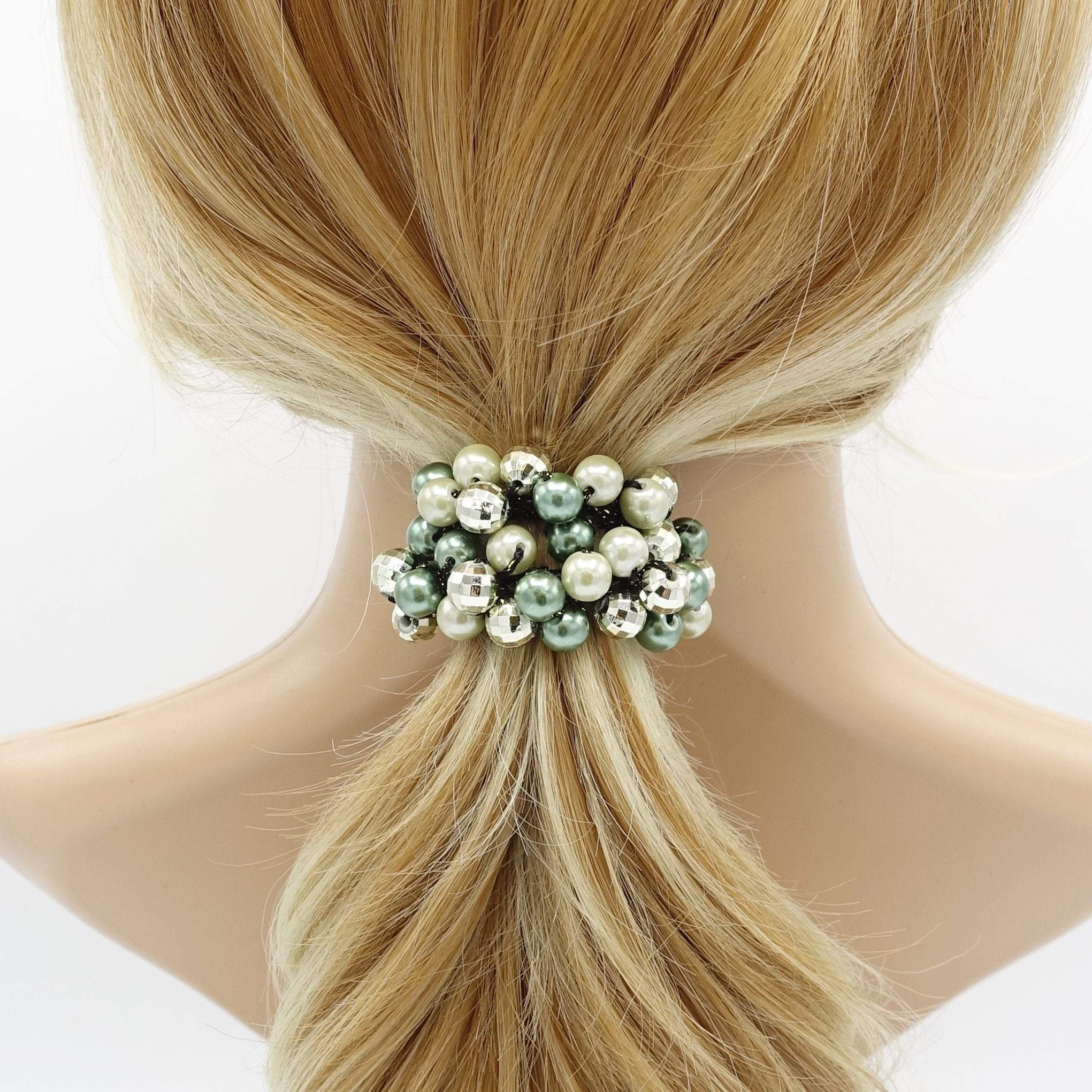 VeryShine acrylic mini ball disco polyhedron beaded hair elastic ponytail holder woman hair accessory