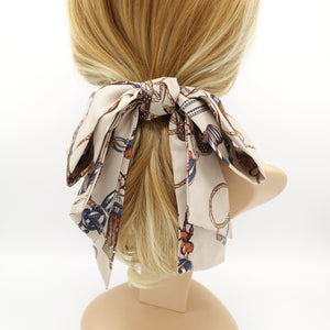 VeryShine Barrette (Bow) Beige tassel chain print  layered droopy tail bow french barrette retro style women hair accessory