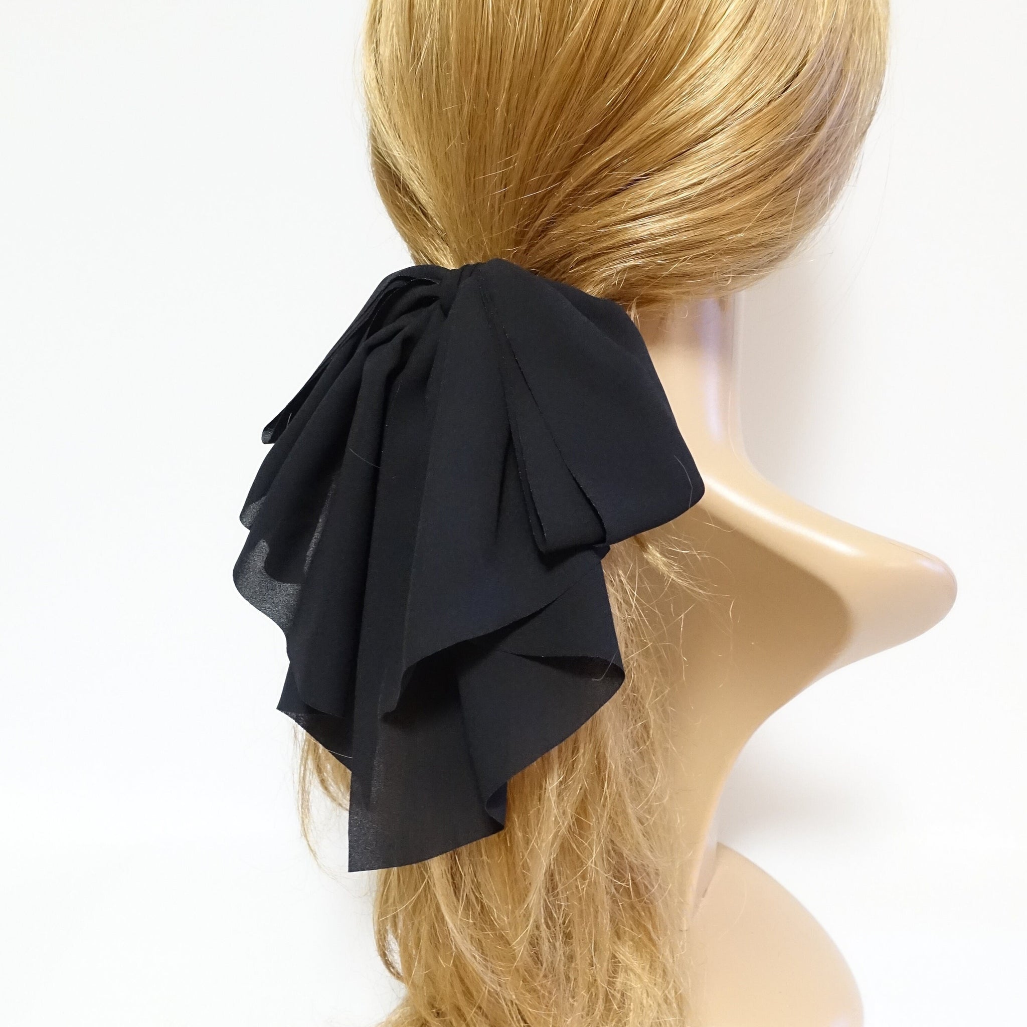VeryShine Barrette (Bow) Black chiffon drape frill  layered  hair bow feminine style women hair accessories