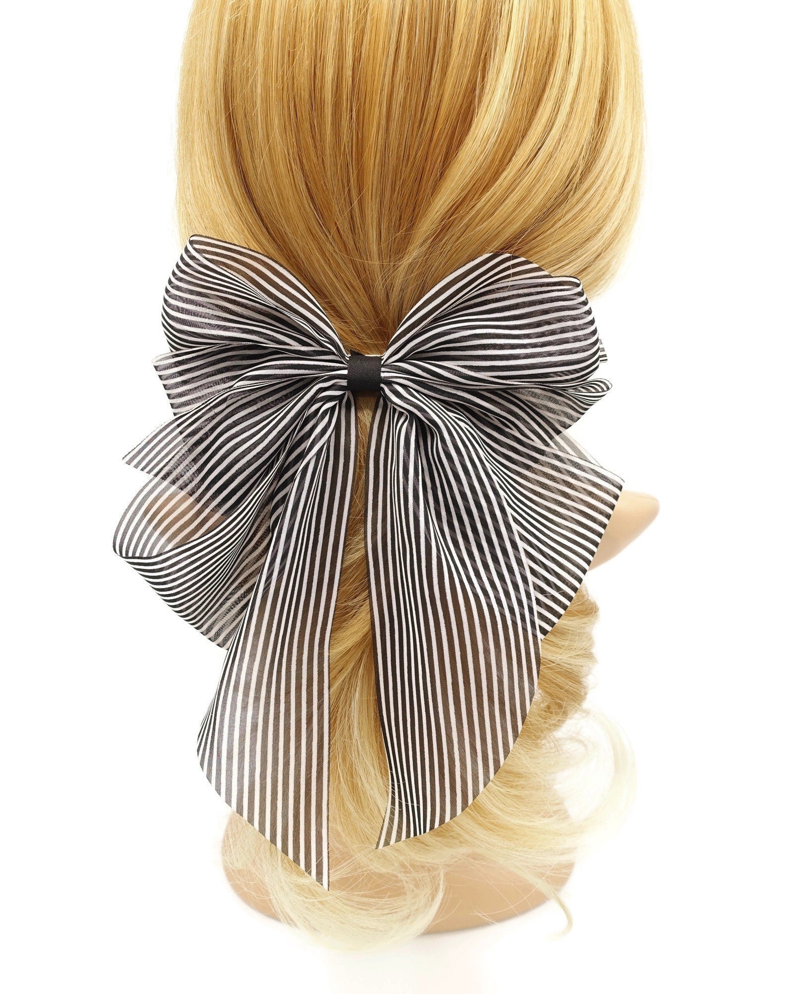 VeryShine Barrette (Bow) Black narrow stripe hair bow layered style tail hair accessory for women
