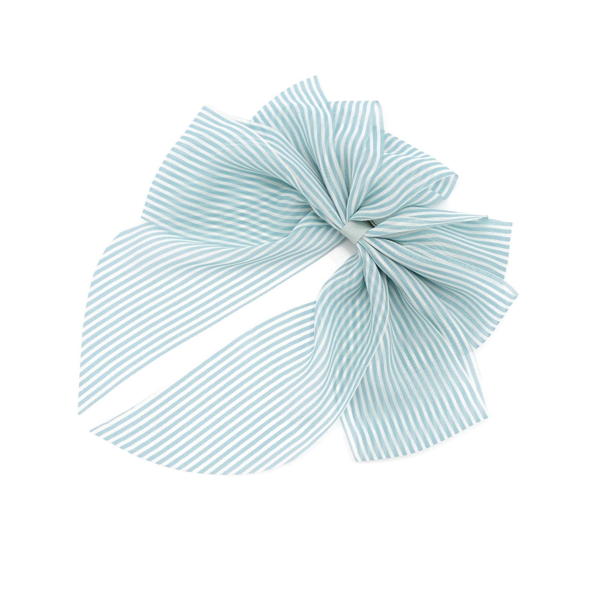 VeryShine Barrette (Bow) Mint green narrow stripe hair bow layered style tail hair accessory for women