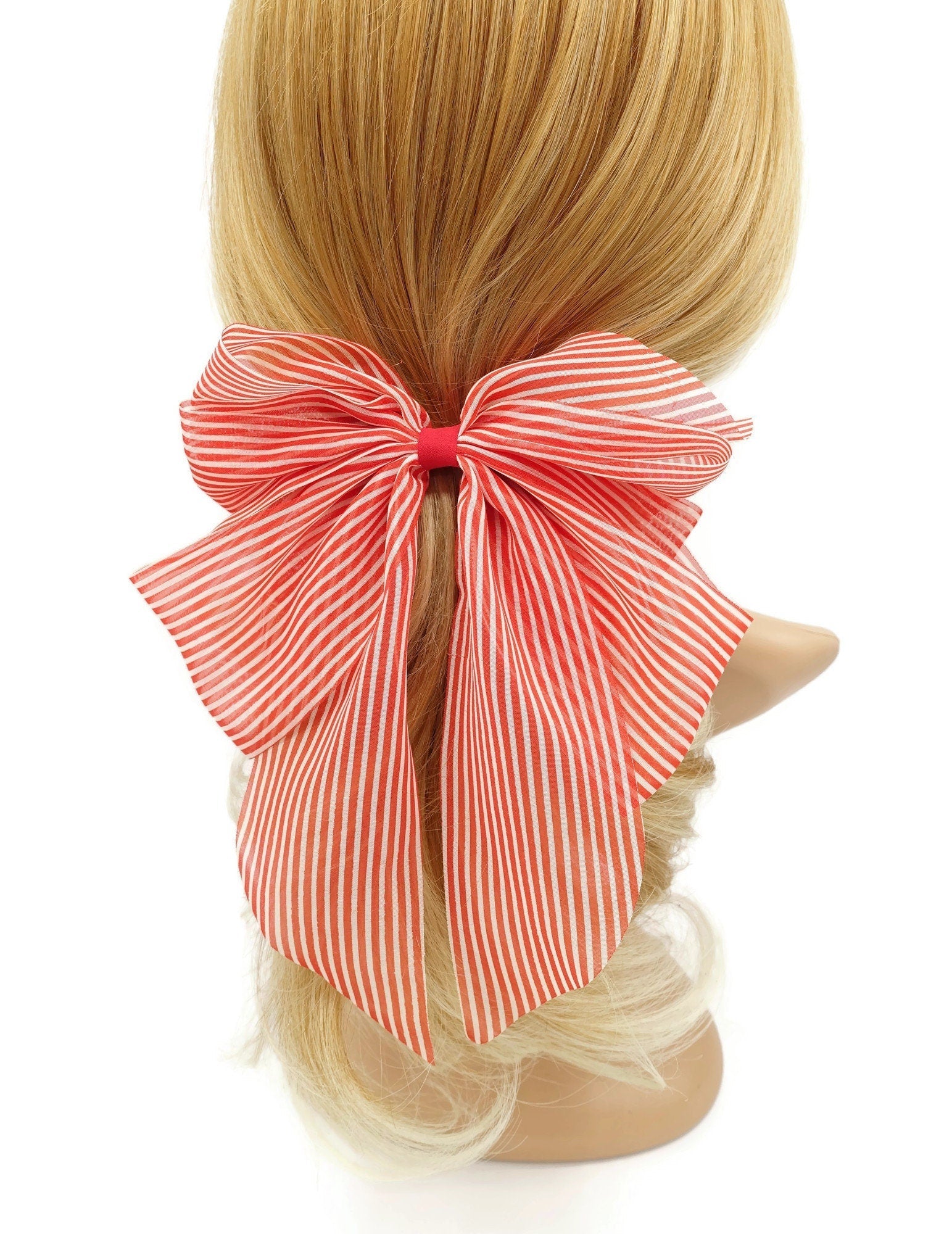 VeryShine Barrette (Bow) narrow stripe hair bow layered style tail hair accessory for women