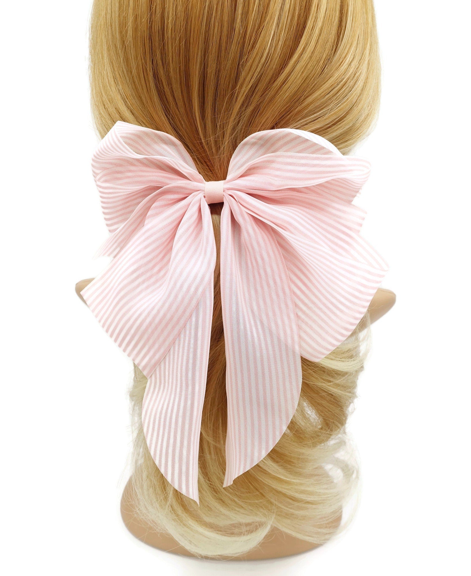 VeryShine Barrette (Bow) Pink narrow stripe hair bow layered style tail hair accessory for women