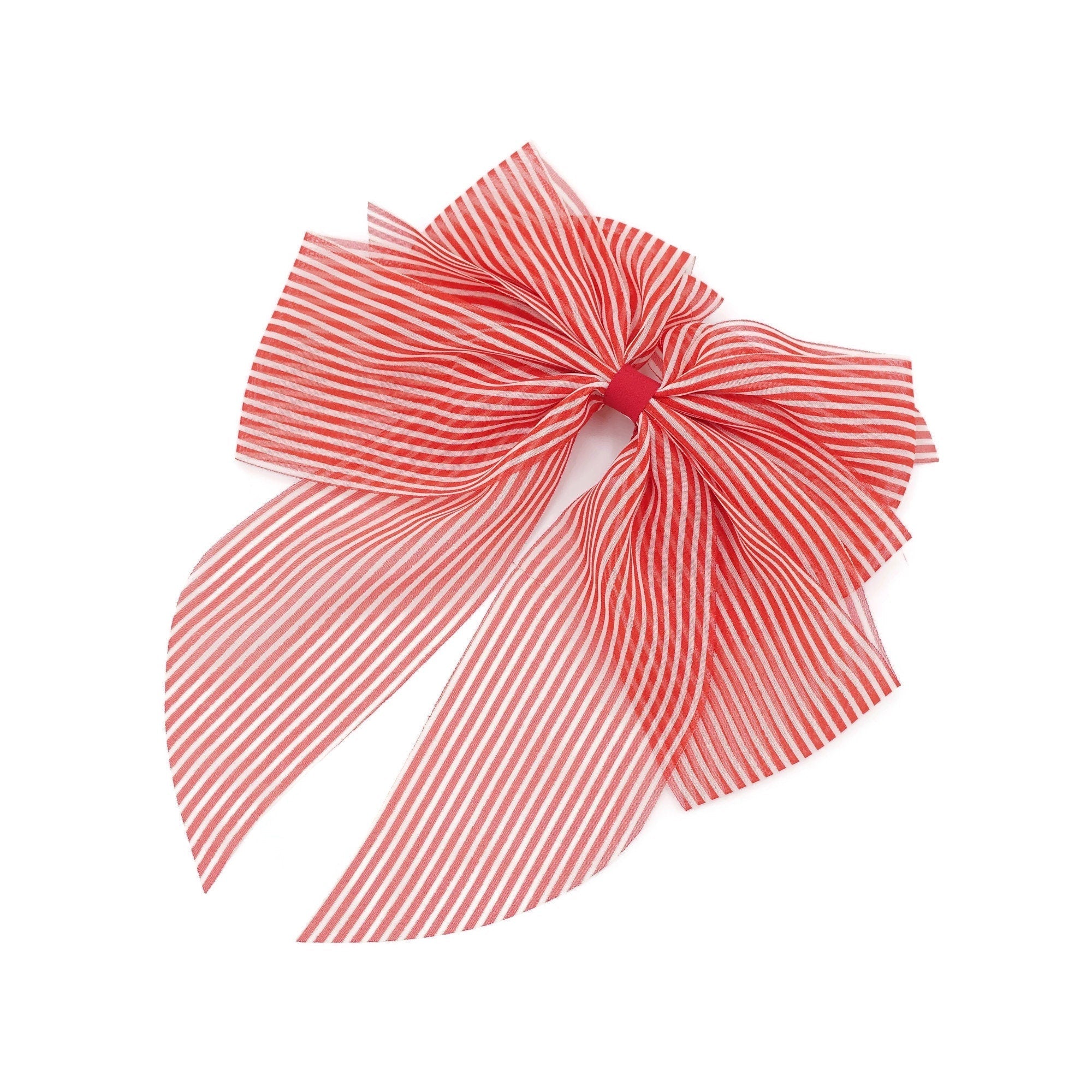 VeryShine Barrette (Bow) Red narrow stripe hair bow layered style tail hair accessory for women