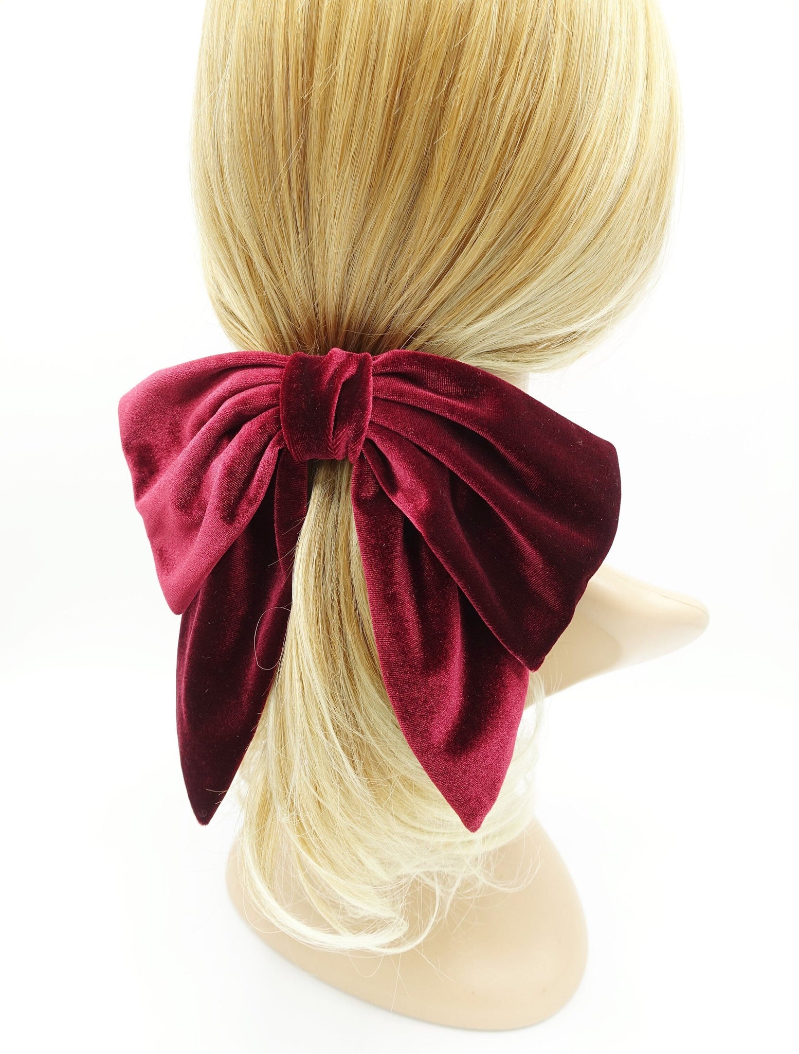 VeryShine Barrette (Bow) Red wine velvet hair bow pointed big bow stylish women hair accessory for women