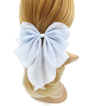 VeryShine Barrette (Bow) Sky blue narrow stripe hair bow layered style tail hair accessory for women