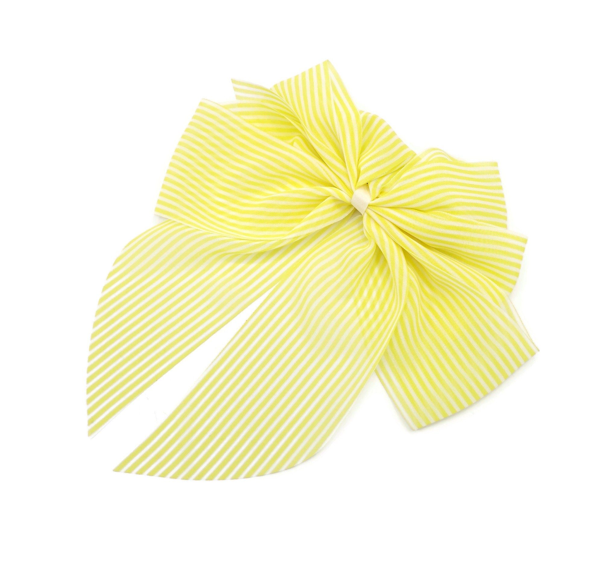 VeryShine Barrette (Bow) Yellow narrow stripe hair bow layered style tail hair accessory for women