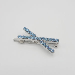 VeryShine Barrettes & Clips Aqua blue rhinestone embellished cross magnetic hair clip
