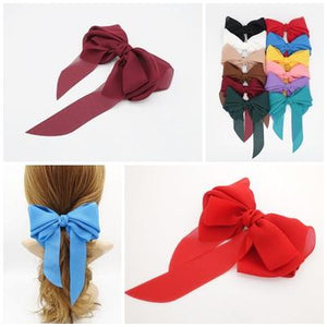 VeryShine Barrettes & Clips Black chiffon hair bow wing stacked style solid color VeryShine hair accessories for women