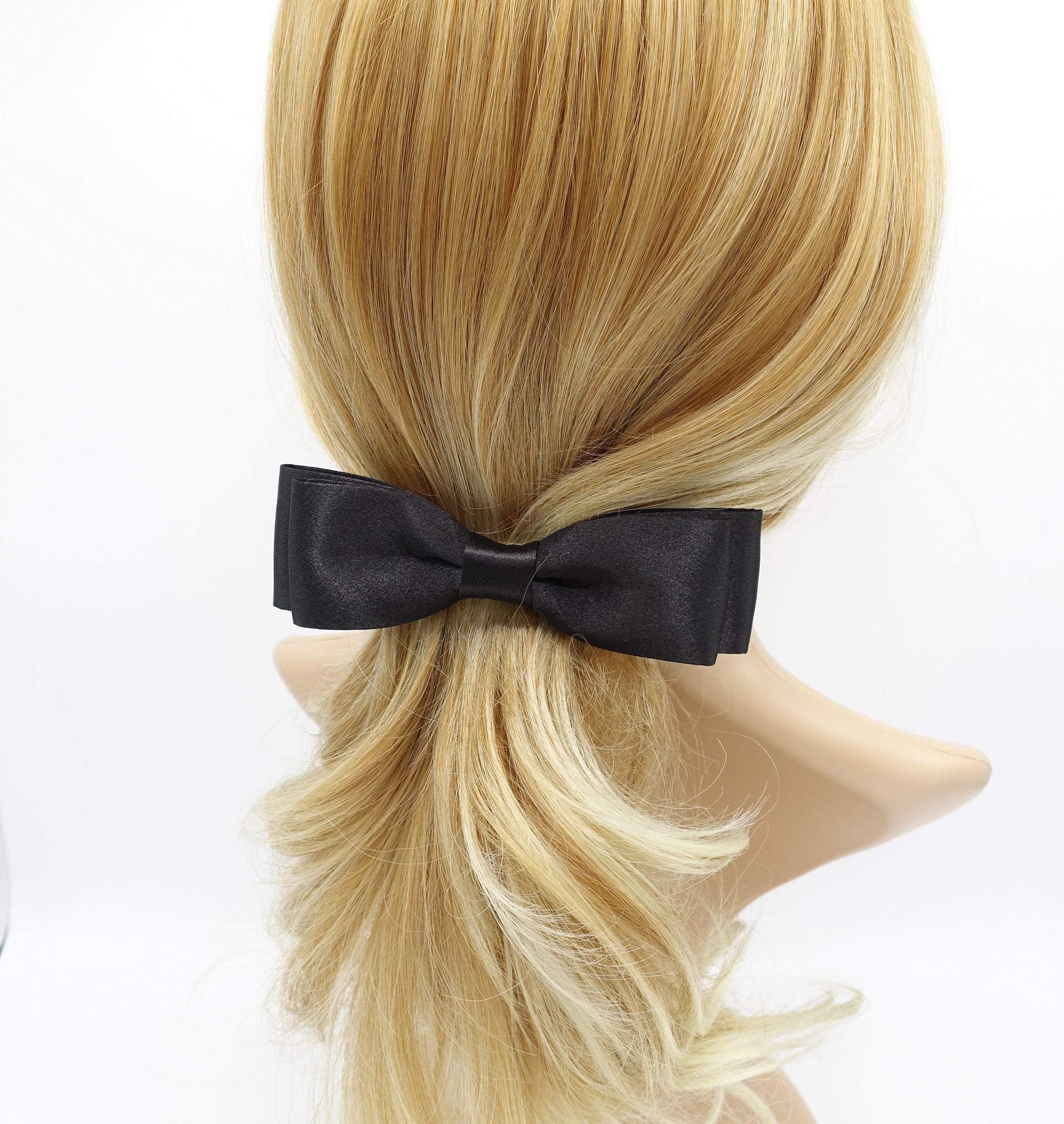 VeryShine Barrettes & Clips Black pleated fabric hair bow twisted edge fabric trim hair bow women hair accessory
