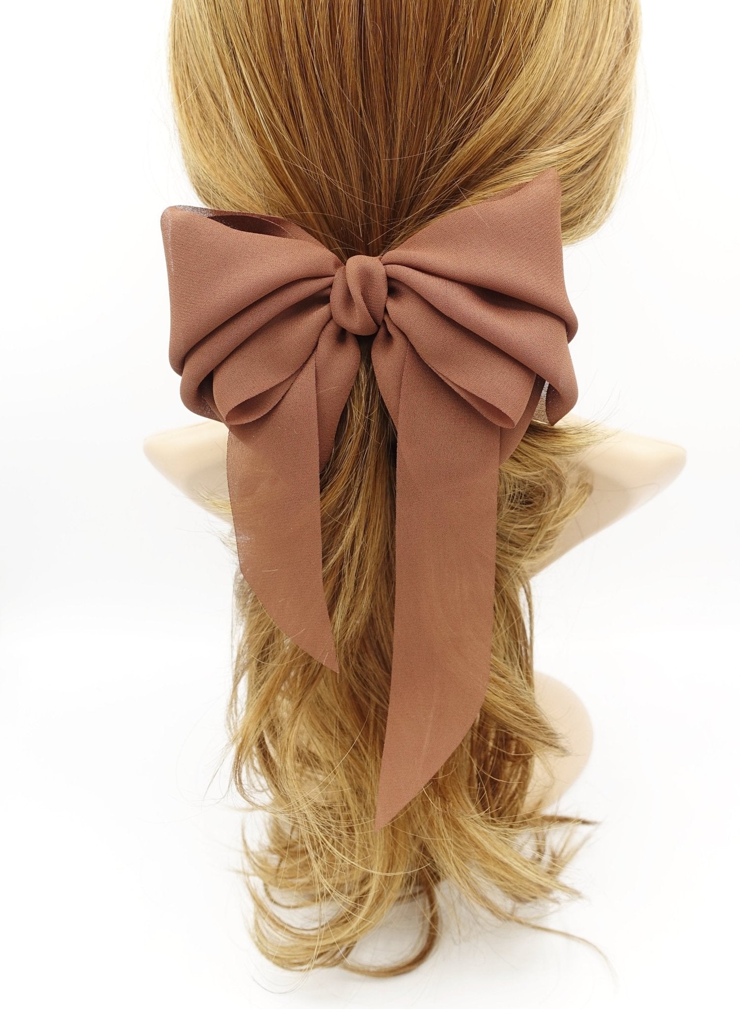 VeryShine Barrettes & Clips Brown chiffon hair bow wing stacked style solid color VeryShine hair accessories for women