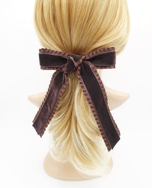 VeryShine Barrettes & Clips Brown velvet layered frill hair bow Fall Winter hair accessory for women