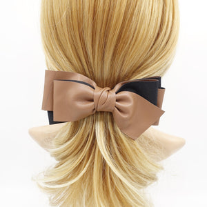 veryshine Barrettes & Clips Camel leather hair bow multi layered stylish Fall Winter hair accessory for women