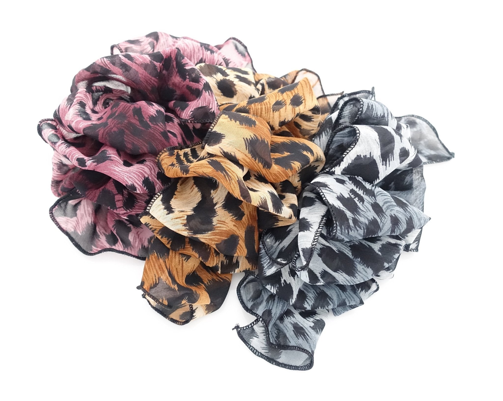 VeryShine Barrettes & Clips color leopard chiffon ruffle flower hair barrette woman hair accessory
