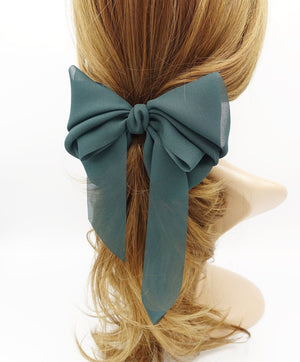 VeryShine Barrettes & Clips Deep green chiffon hair bow wing stacked style solid color VeryShine hair accessories for women