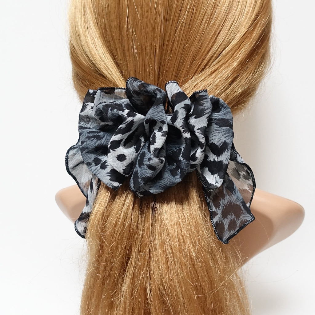 VeryShine Barrettes & Clips Gray color leopard chiffon ruffle flower hair barrette woman hair accessory