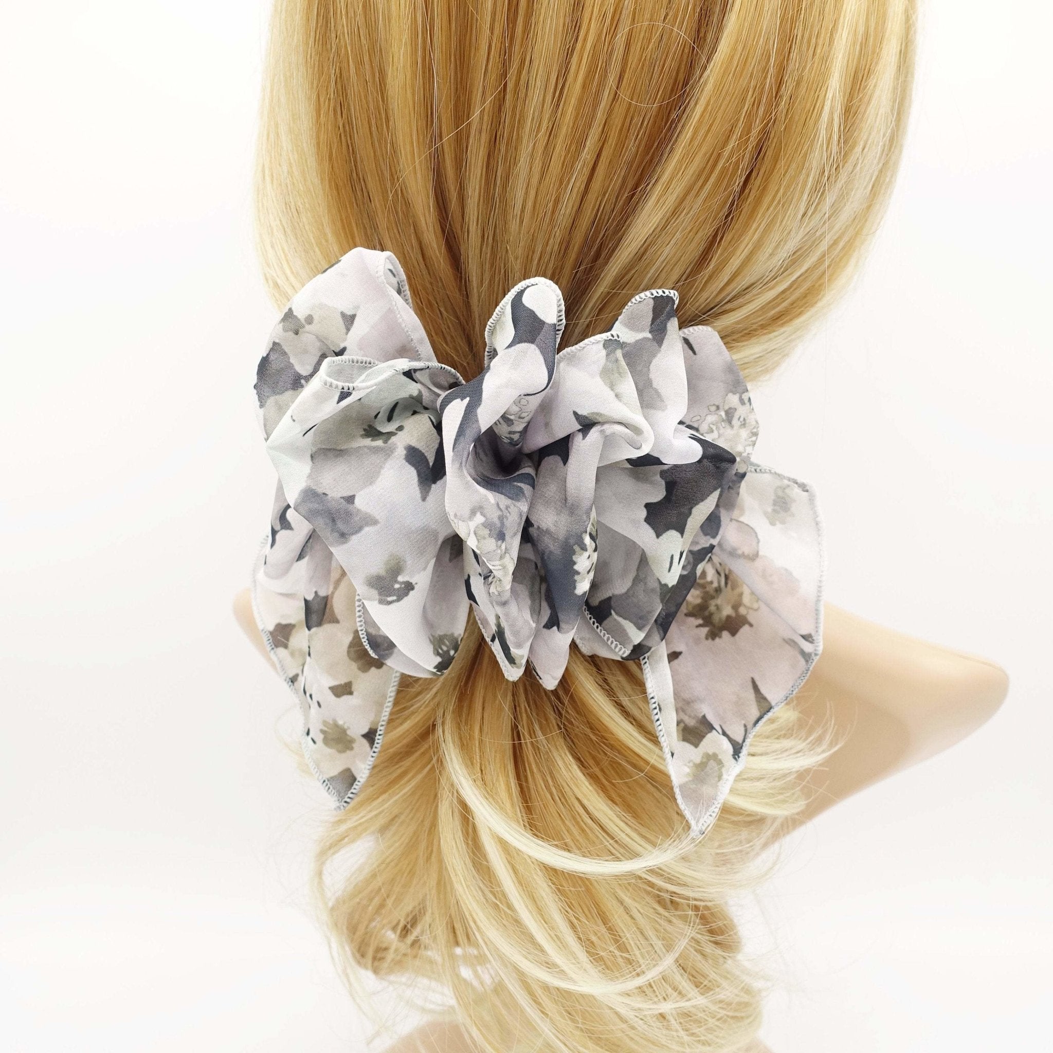 VeryShine Barrettes & Clips Gray gradation floral print ruffle wave french hair barrette women hair accessory