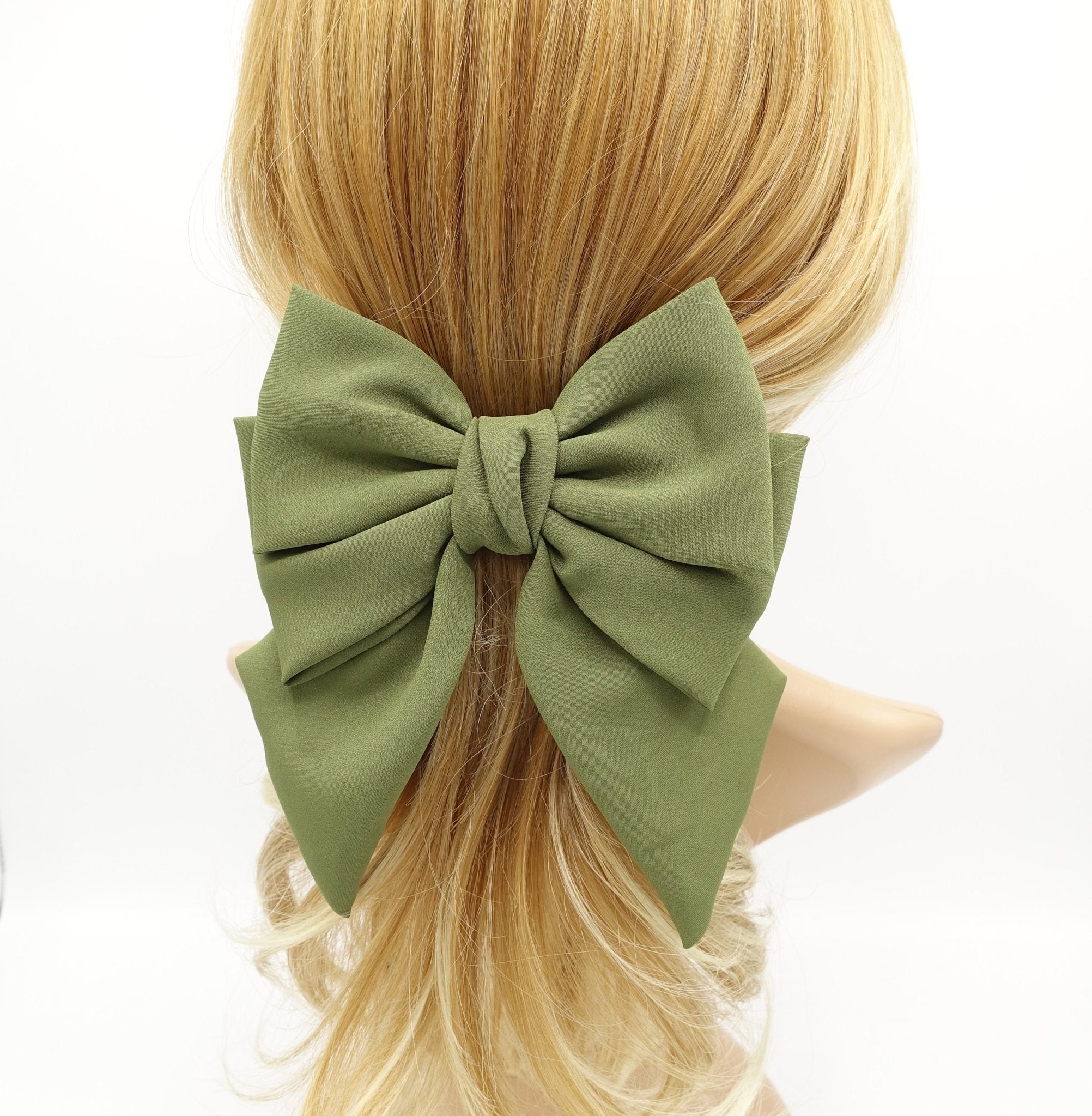 VeryShine Barrettes & Clips Khaki green double layered tail hair bow chiffon hair barrette for women