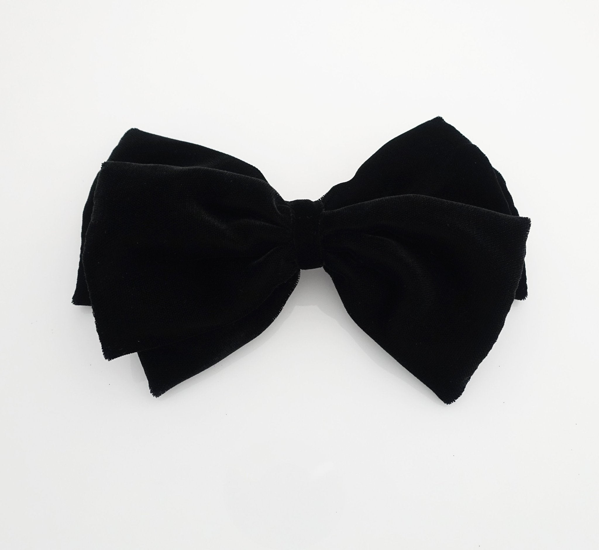 VeryShine Barrettes & Clips Luxury silk velvet layered bow french barrette Black premium hair bow for women