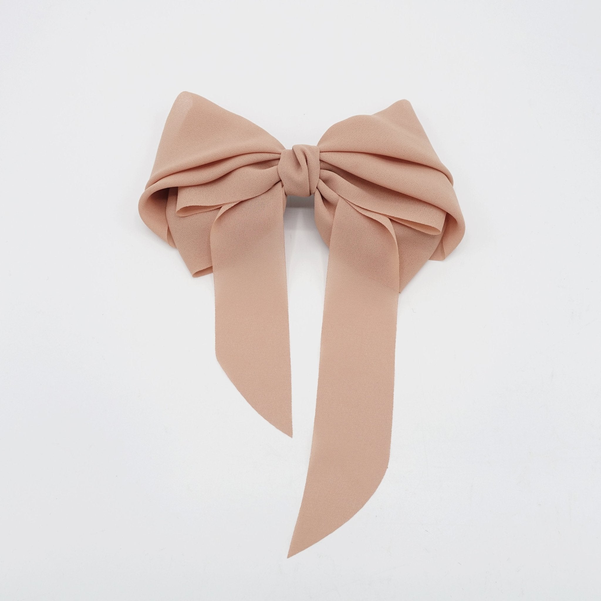 VeryShine Barrettes & Clips Peach beige chiffon hair bow wing stacked style solid color VeryShine hair accessories for women