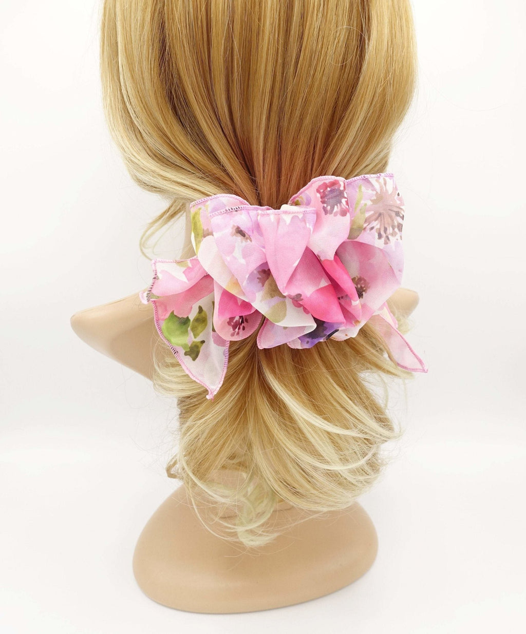VeryShine Barrettes & Clips Pink gradation floral print ruffle wave french hair barrette women hair accessory