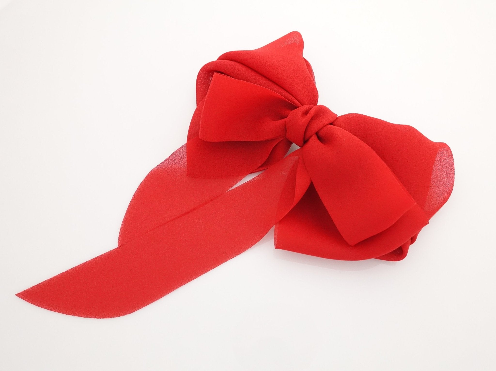 VeryShine Barrettes & Clips Red chiffon hair bow wing stacked style solid color VeryShine hair accessories for women