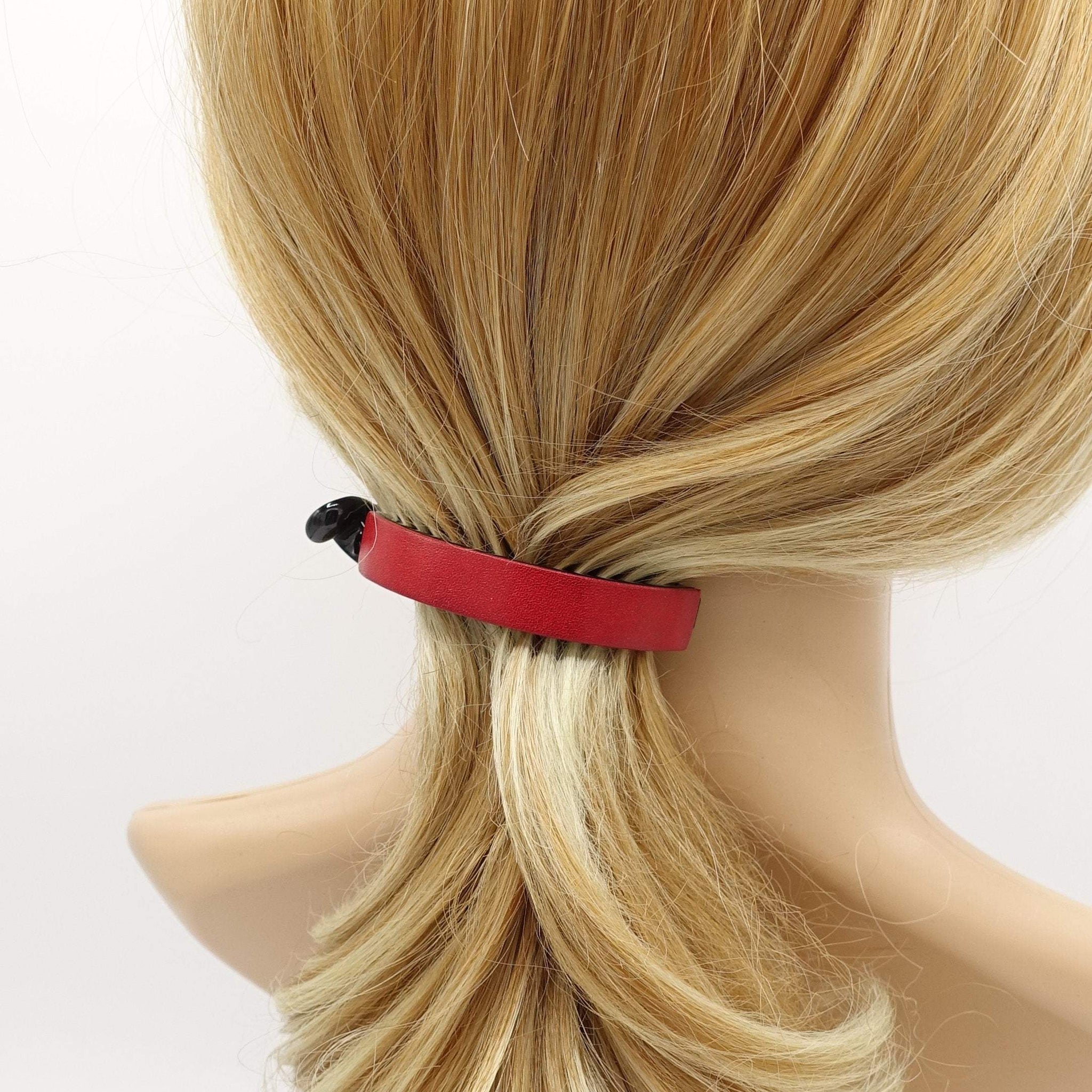 VeryShine Barrettes & Clips Red genuine leather covered half moon hair claw basic woman hair accessory