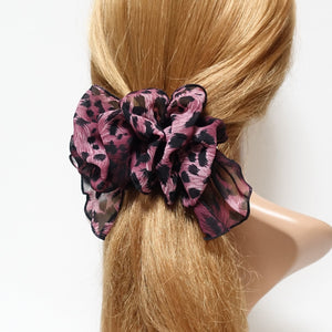 VeryShine Barrettes & Clips Red wine color leopard chiffon ruffle flower hair barrette woman hair accessory