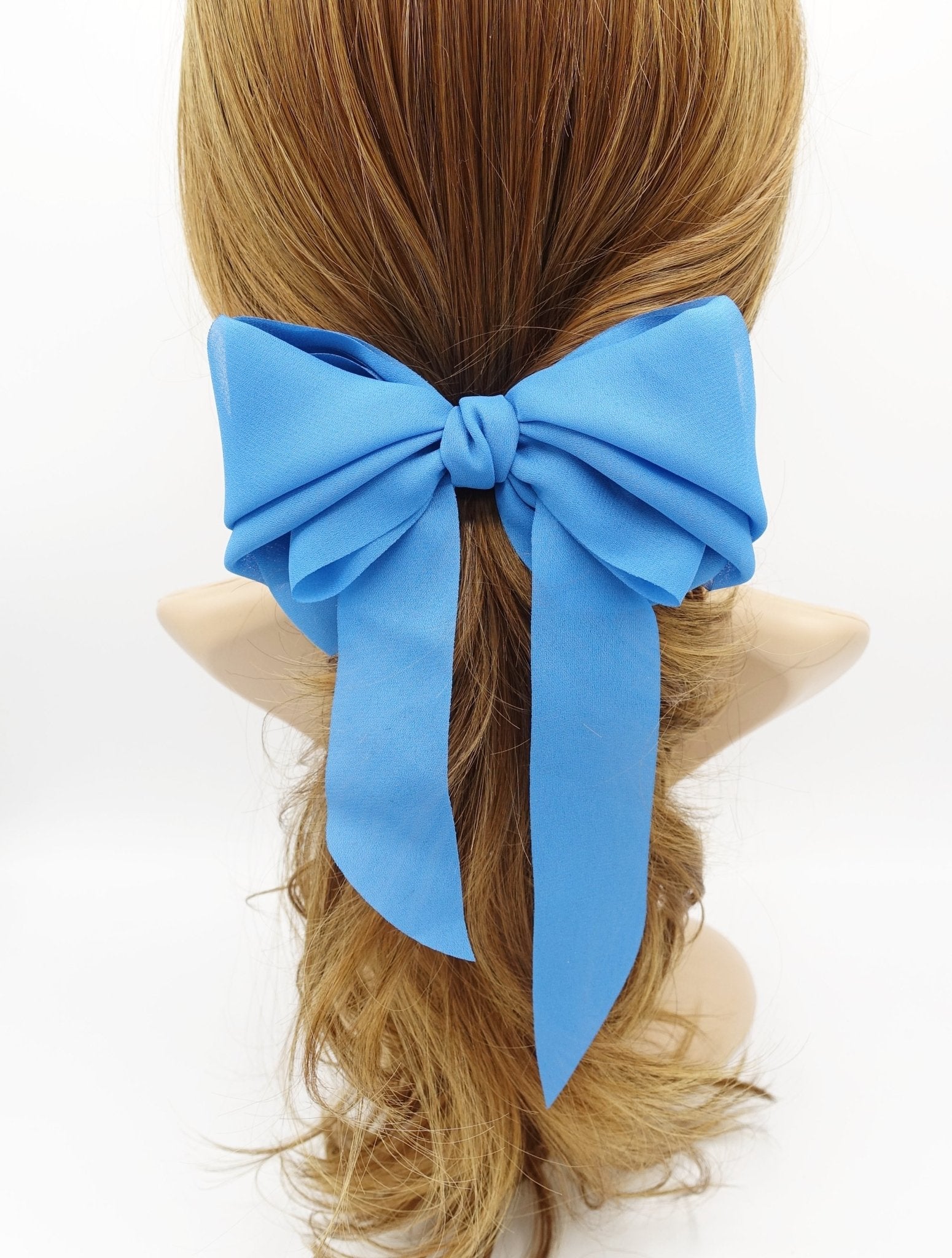 VeryShine Barrettes & Clips Sky blue chiffon hair bow wing stacked style solid color VeryShine hair accessories for women