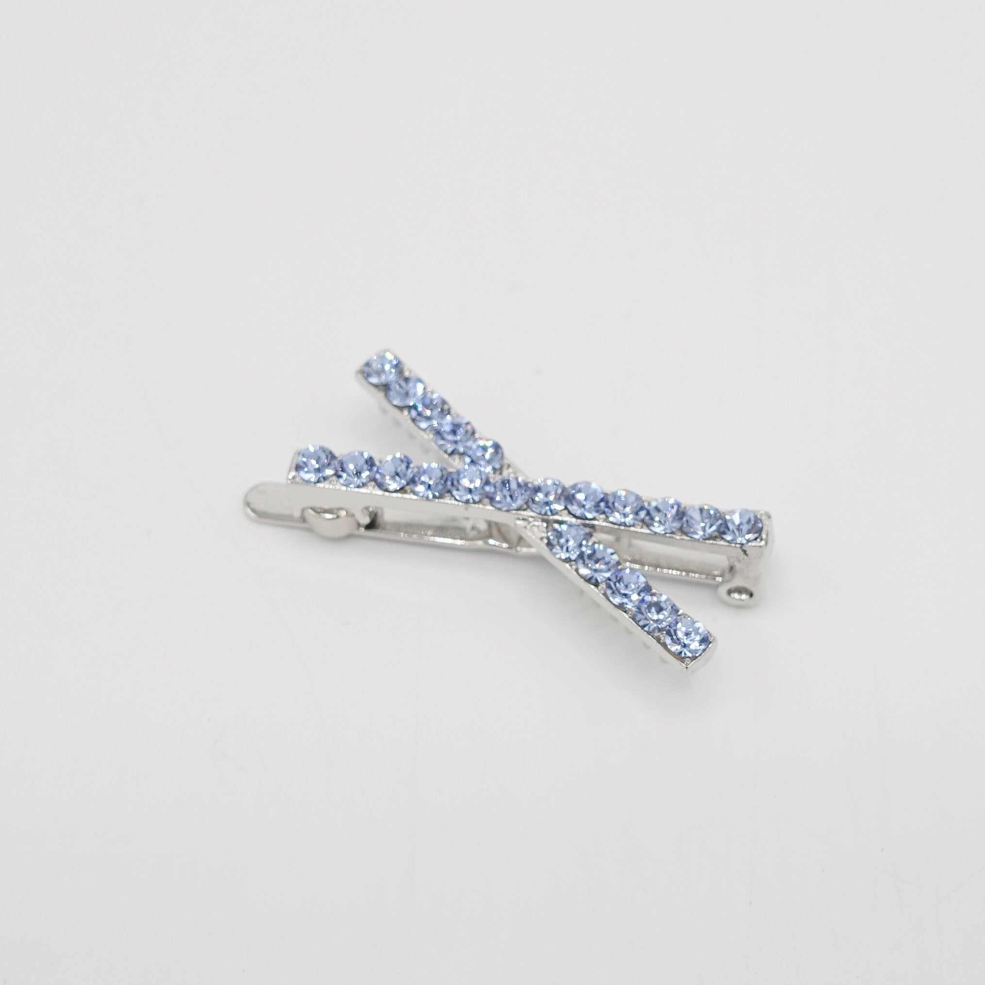 VeryShine Barrettes & Clips Sky blue rhinestone embellished cross magnetic hair clip