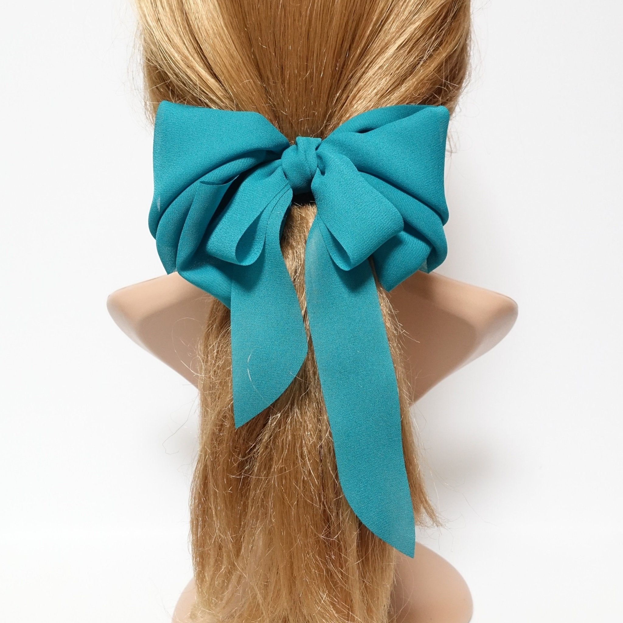 VeryShine Barrettes & Clips Turquoise green chiffon hair bow wing stacked style solid color VeryShine hair accessories for women
