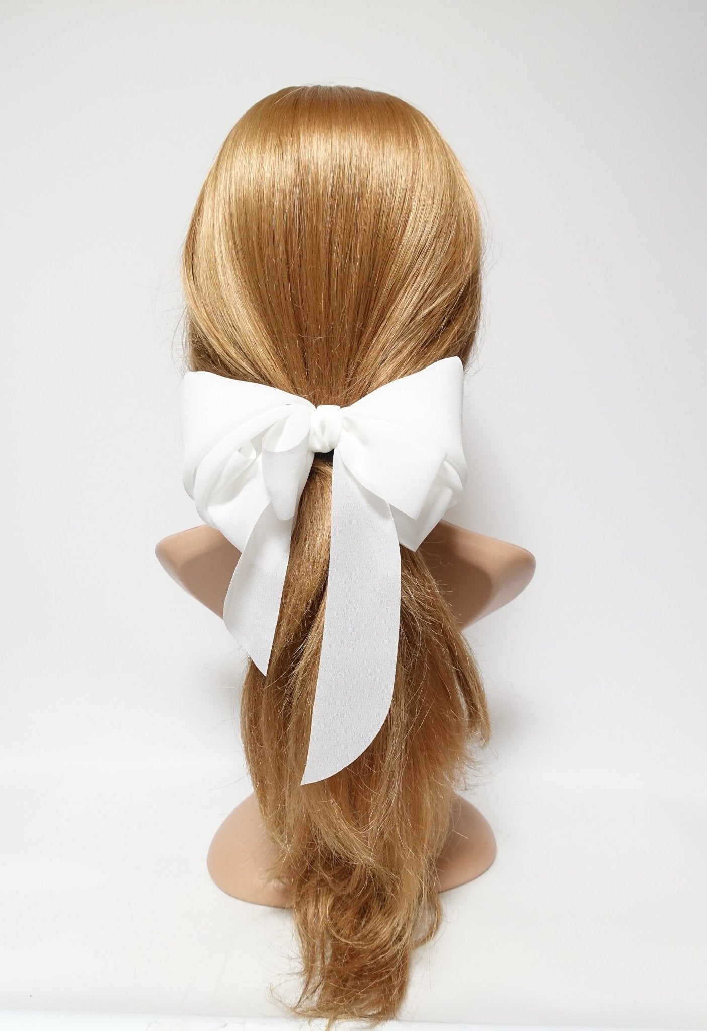 VeryShine Barrettes & Clips White chiffon hair bow wing stacked style solid color VeryShine hair accessories for women