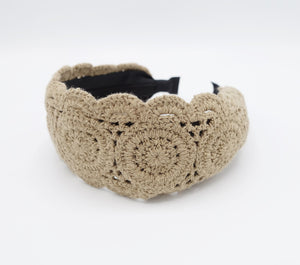 VeryShine Beige crochet circle pattern headband for women
