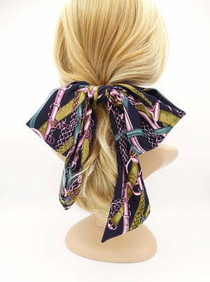 VeryShine belt chain print hair bow satin overesized bow french hair barrette women hair accessory