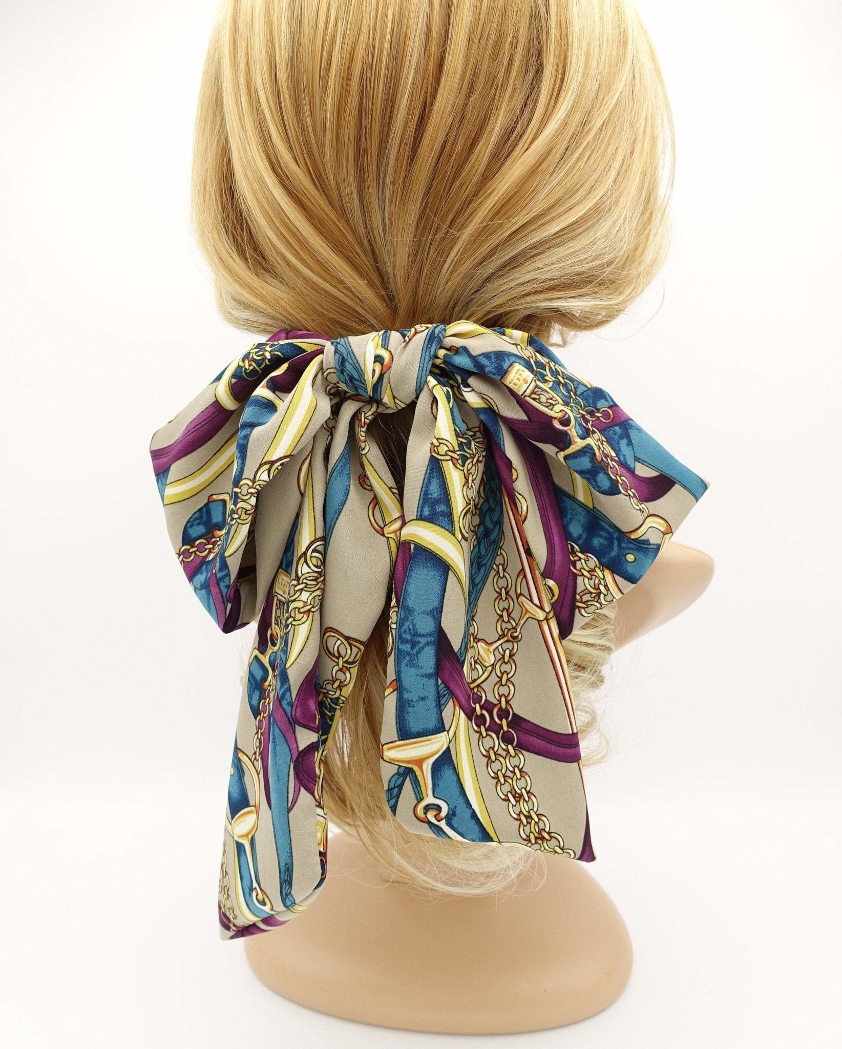 VeryShine belt chain print hair bow satin overesized bow french hair barrette women hair accessory