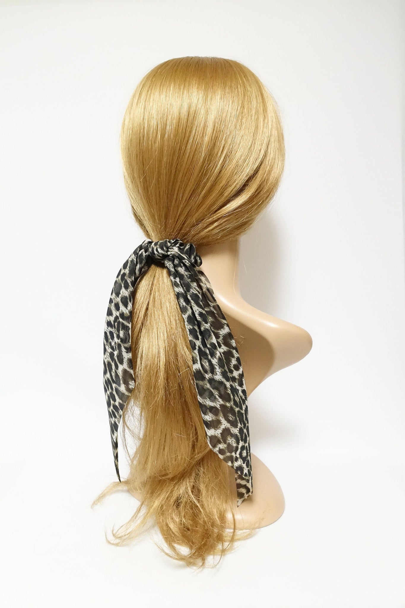 VeryShine big leopard animal print chiffon hair bow long tail scarf hair tie scrunchie for women hair accessory