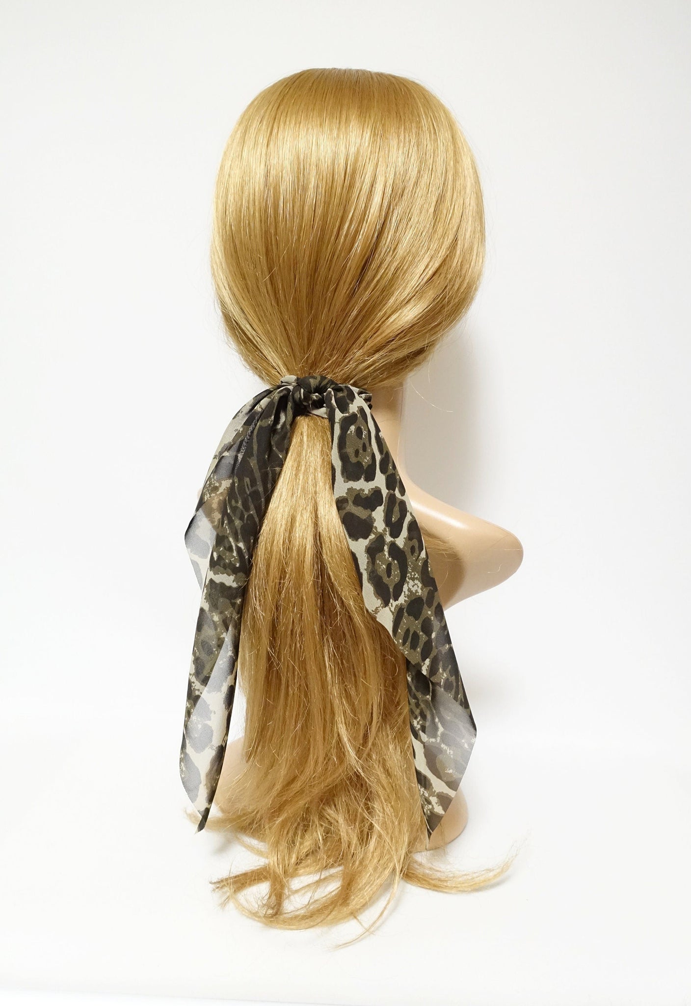 VeryShine big leopard animal print chiffon hair bow long tail scarf hair tie scrunchie for women hair accessory