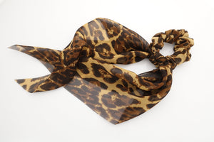 VeryShine Big print brown big leopard animal print chiffon hair bow long tail scarf hair tie scrunchie for women hair accessory