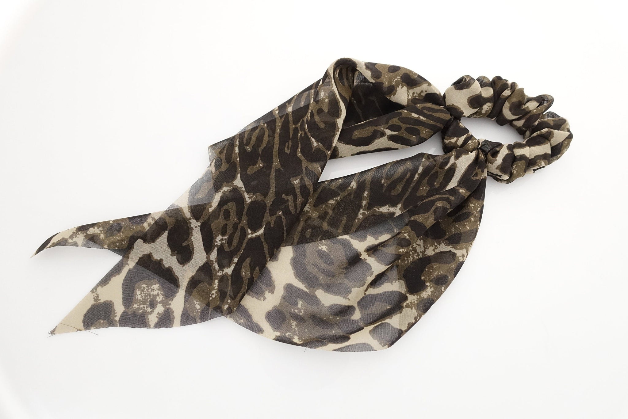 VeryShine Big print Khaki big leopard animal print chiffon hair bow long tail scarf hair tie scrunchie for women hair accessory