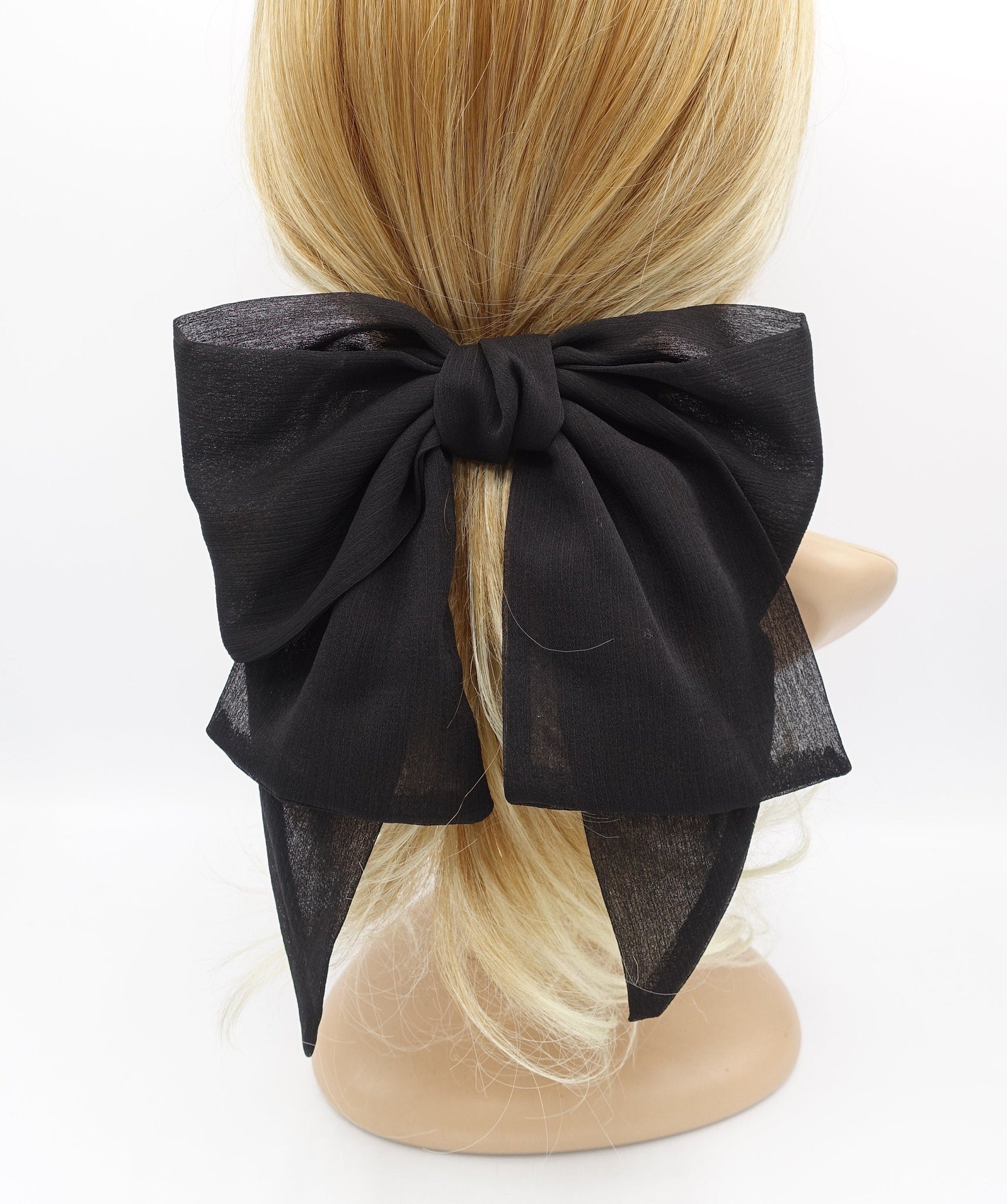 VeryShine Black chiffon 2 tails hair bow large hair accessory for women